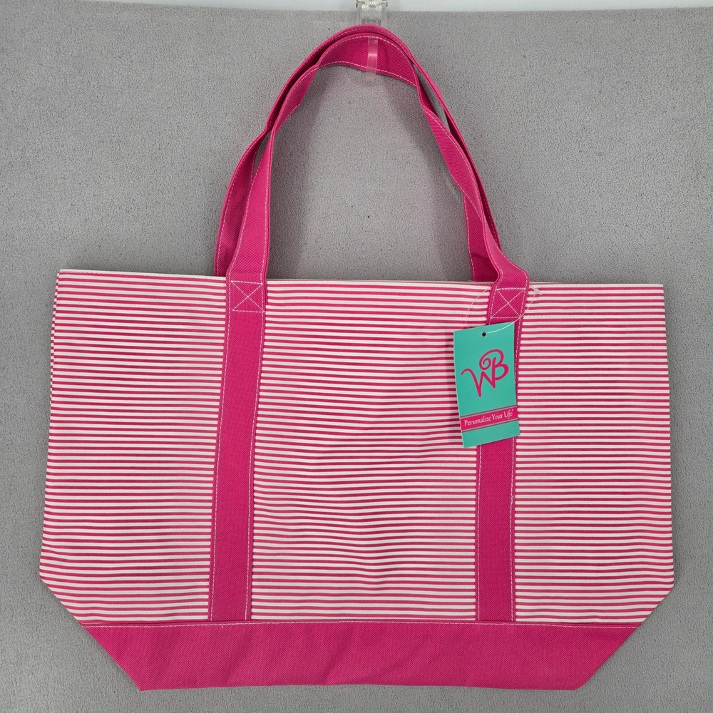 Wholesale Boutique Pink White Striped Large Canvas Tote Bag Beach Travel NWT